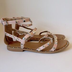 Tahari Studded Dress Sandal Girls Size 5 Pink and Silver
